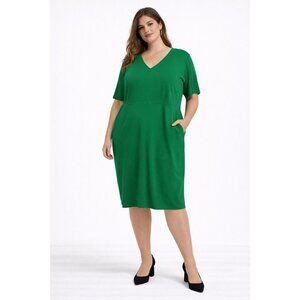 UNIVERSAL STANDARD TERESA DRESS green XL 26 28 plus short sleeve knit v neck